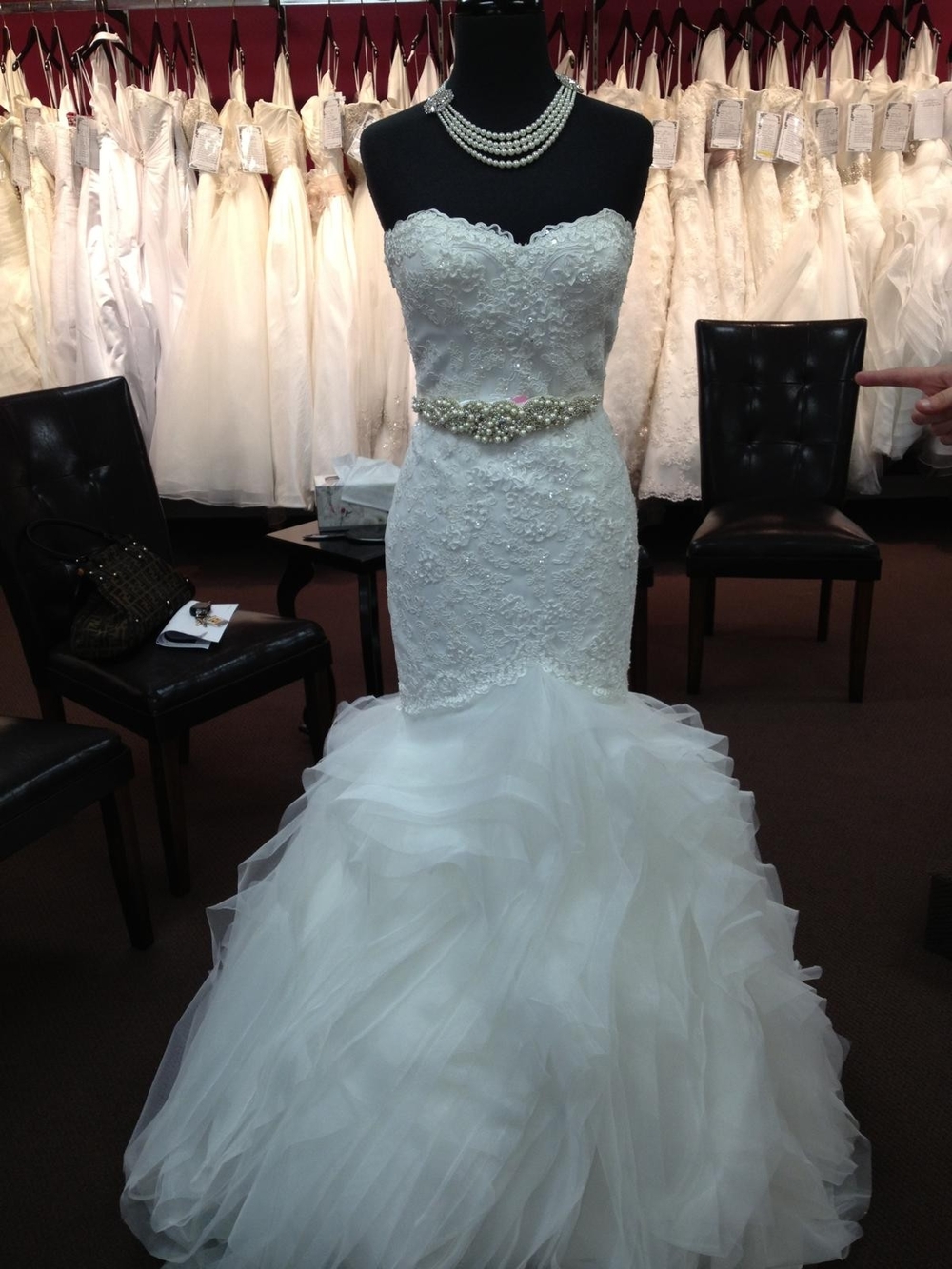Strapless White Lace Mermaid Wedding Gown with Beaded Belt